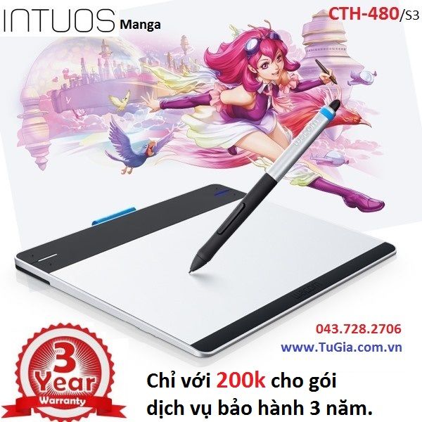 Wacom Intuos CTH-480/S3 - Intuos Manga Pen & Touch Tablet 